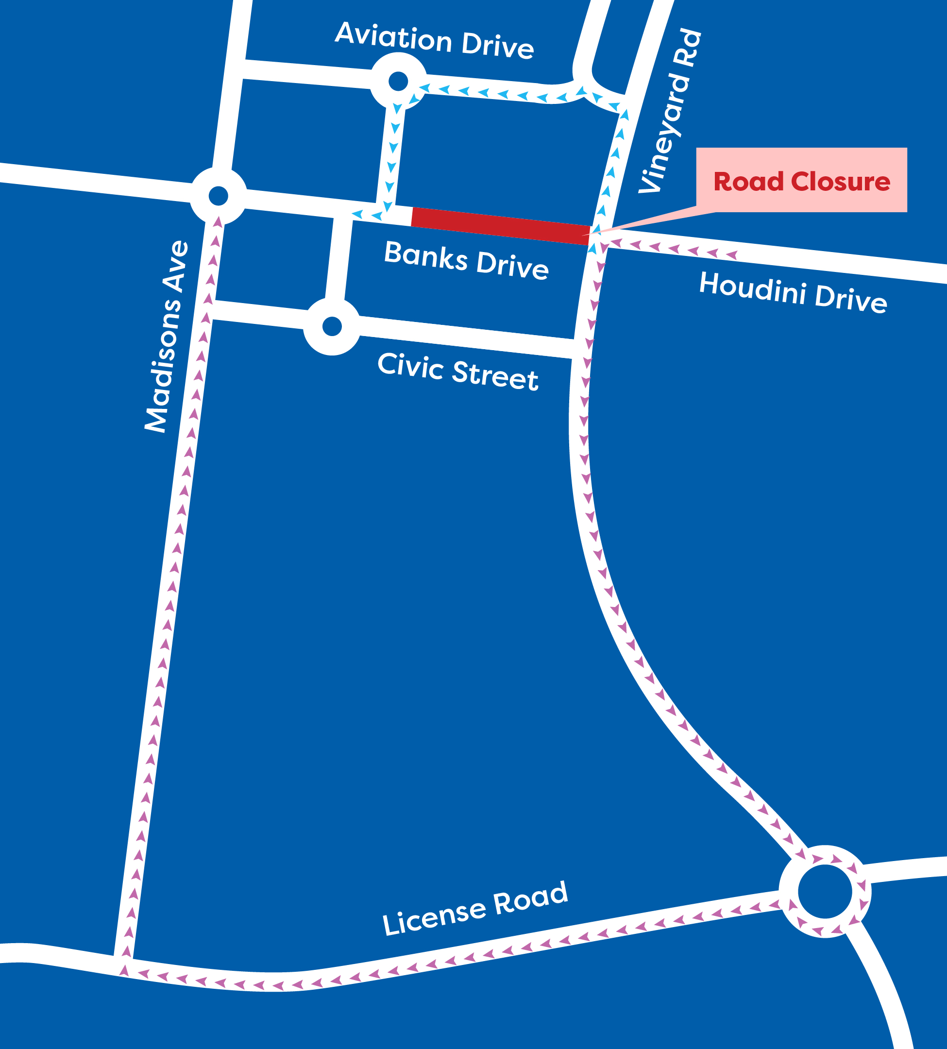 Banks Drive, detour Map