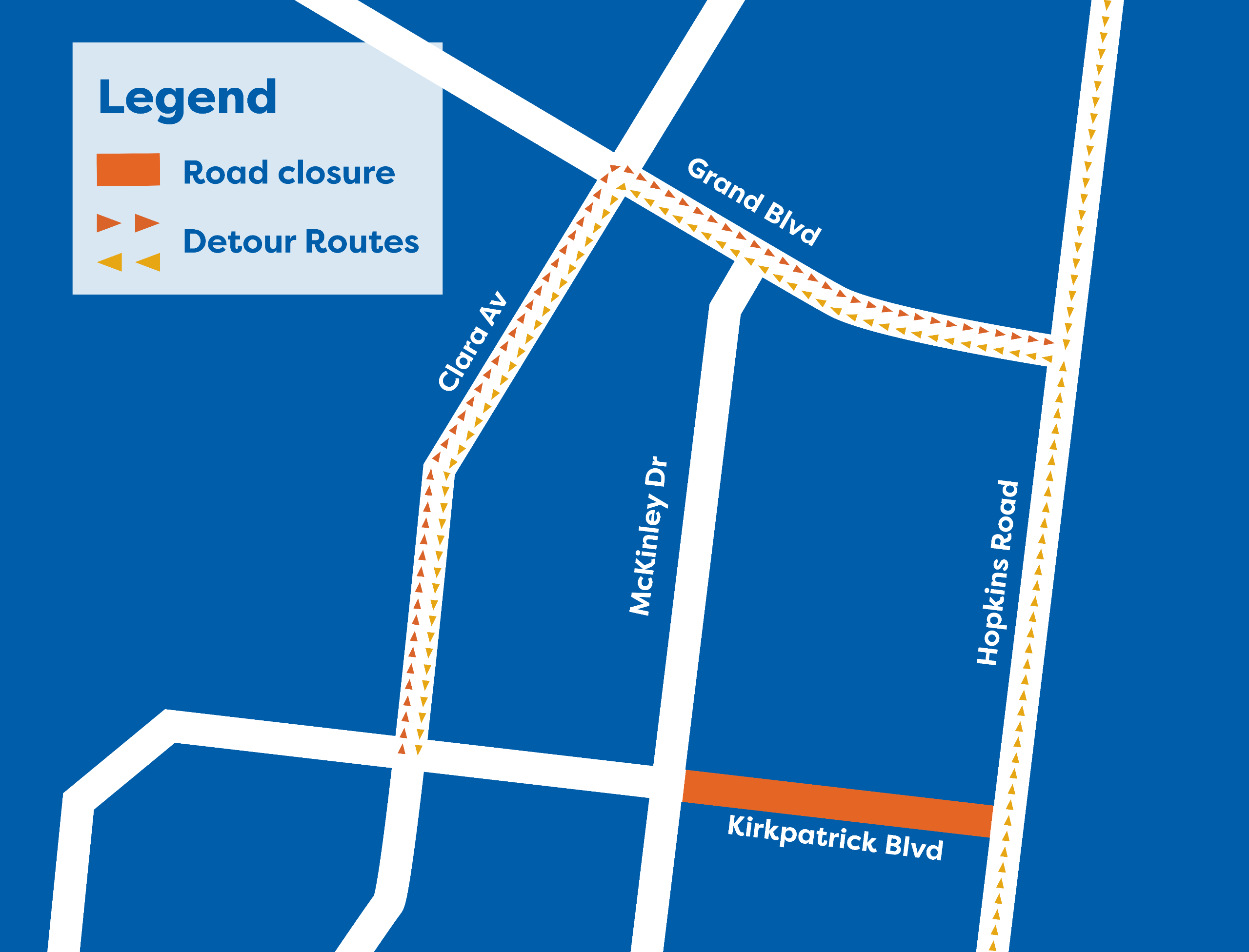 Click on the spots to view how detours and closure would work. 